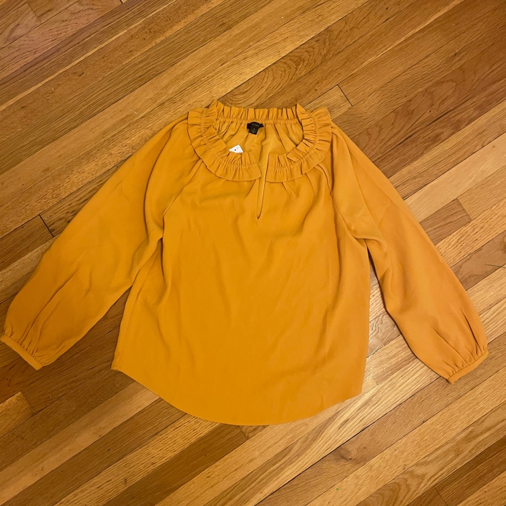 NWT J. Crew Mustard Yellow Long Sleeve Blouse with Ruffles